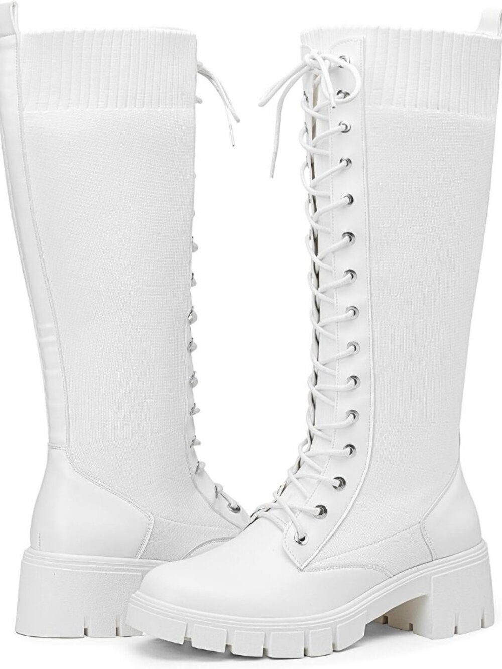 Stylish Lace-Up Chunky Heel Knee High Combat Boots for Women - Comfort & Trendy
